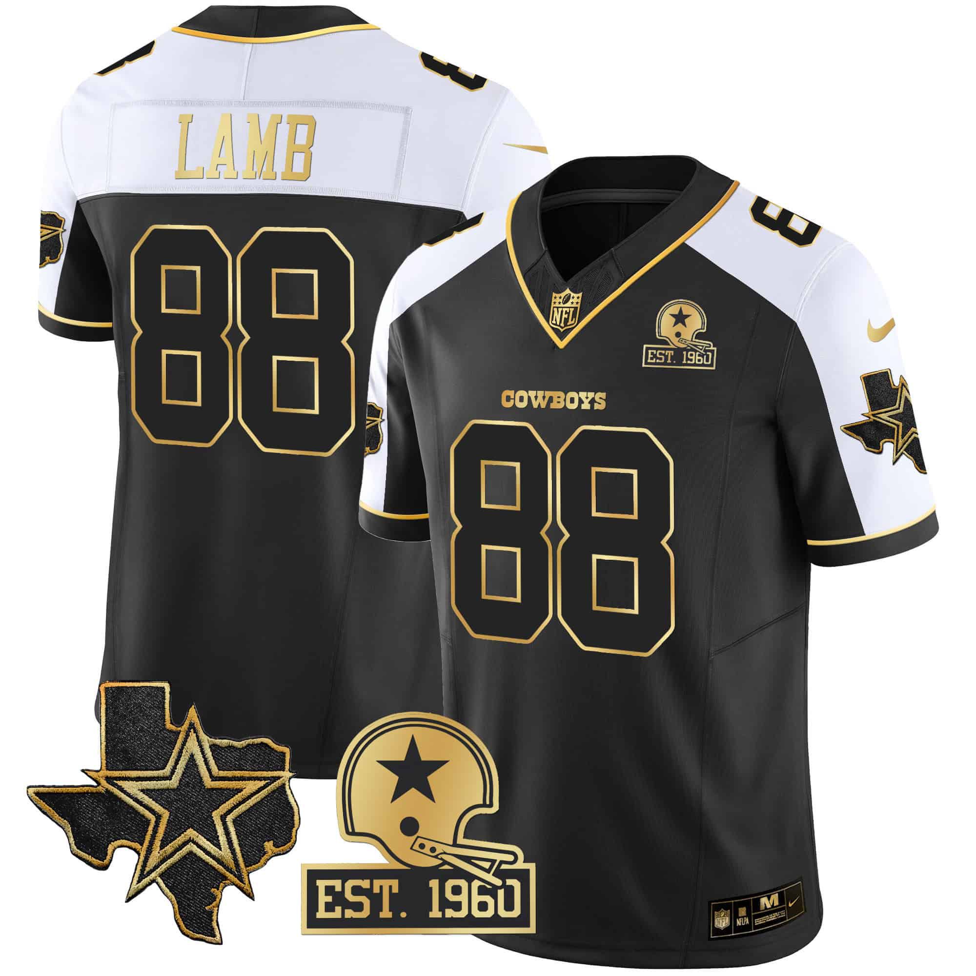 Men Dallas Cowboys #88 Lamb Black Gold 2024 Nike Patch Vapor NFL Jersey